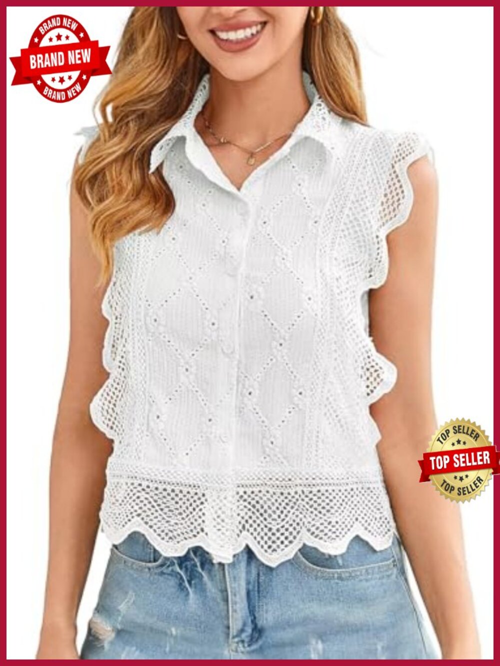 Button Down Sleeveless Tank Top Babydoll Ruffle Blouse